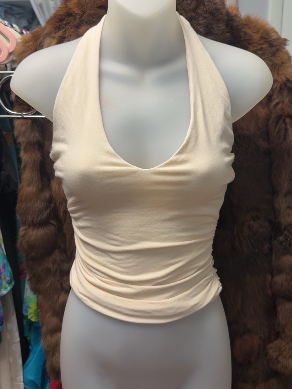 Y2K Windsor Halter Neck Sleeveless Top in Cream